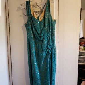 Long teal lace dress